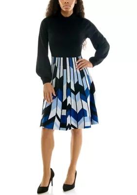 Mockneck Fit and Flare Sweater Dress