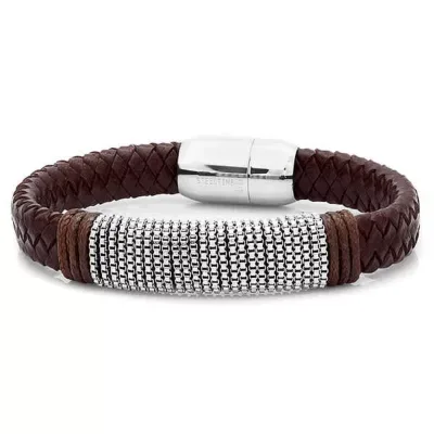 Leather and Stainless Steel Bracelet by Steeltime