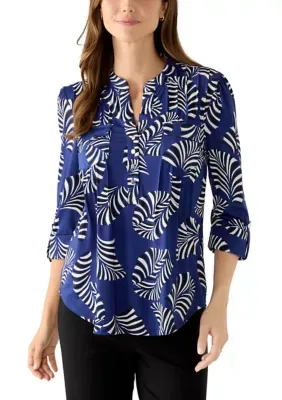 3/4 Sleeve Classic Printed Henley Top by Cocomo