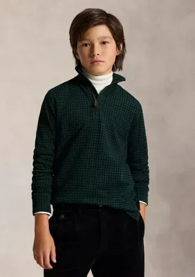 Plaid Estate-Rib Quarter-Zip Pullover by Ralph Lauren