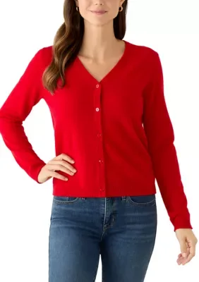 Long Sleeve V-Neck Button Front Cashmere Cardigan by Magaschoni