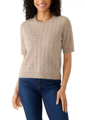 Short Sleeve Cable Knit Cashmere Sweater by Magaschoni