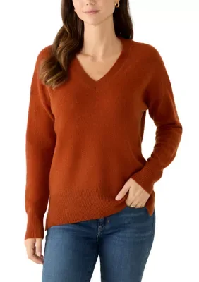 V-Neck Split Hem Cashmere Sweater by Magaschoni