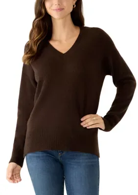 V-Neck Split Hem Cashmere Sweater
