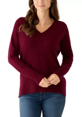 V-Neck Split Hem Cashmere Sweater