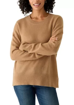 Crew Neck Split Hem Cashmere Sweater