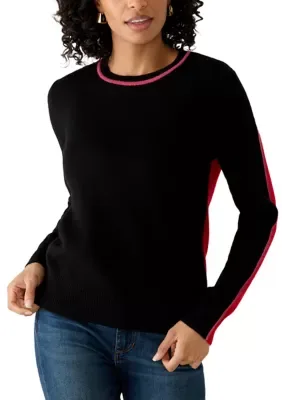 Long Sleeve Colorblock Crew Neck Cashmere Sweater