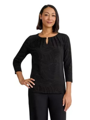 Three Quarter Sleeve Pleat Neck Top by Kasper