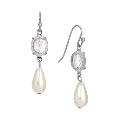 Flower Glass Stone with Faux Pearl Drop Earrings by 1928 Jewelry