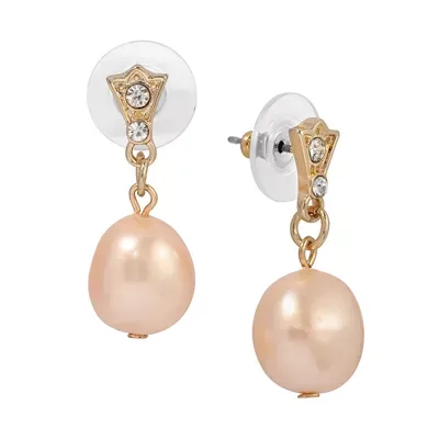 Gold Tone Round Peach Bead Drop Earring by 1928 Jewelry