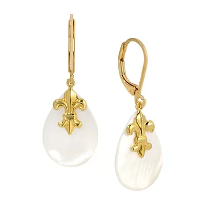 Gold Tone Fleur-De-Lis Oval MOP Earring by 1928 Jewelry