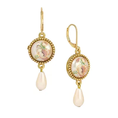 Floral Dome & Teardrop Faux Pearl Bead Earrings by 1928 Jewelry