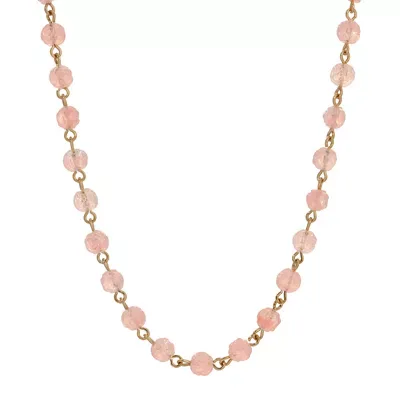 Gold Tone Round Pink Bead Necklace 16 Adj by 1928 Jewelry
