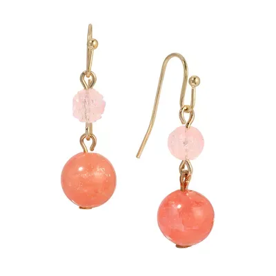 Gold Tone Round Pink Bead Drop Earring by 1928 Jewelry
