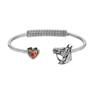 Silver Tone Horse & Heart Hinge Bracelet, 7.25 In by 1928 Jewelry