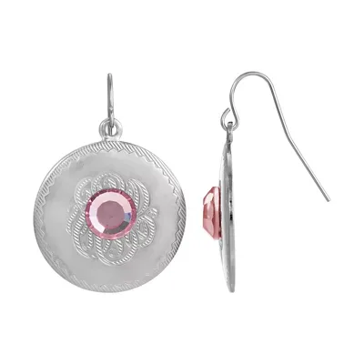Silver Tone Pink Stone Round Drop Earrings by 1928 Jewelry