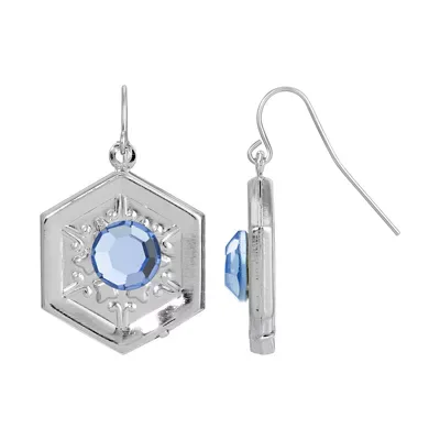 Silver Tone Blue Stone Octagon Drop Earring by 1928 Jewelry