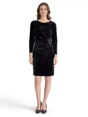 Long Sleeve Side Pleat Dress by Kasper