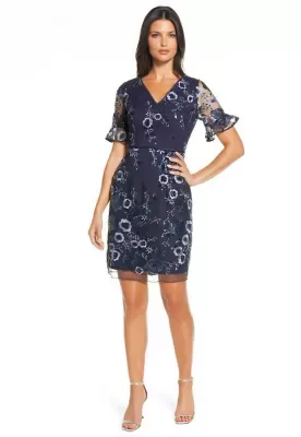 V-Neck Embroidered Sheath Dress by Focus by Shani