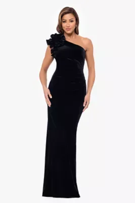 Long One Shoulder Ruffle Velvet by Xscape