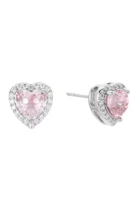 Silver Plated Starlight Cubic Zirconia Heart Halo Stud Earrings by Belk Silverworks