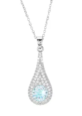 Silver Plated Aqua Cubic Zirconia Halo Teardrop Necklace, 16 In by Belk Silverworks