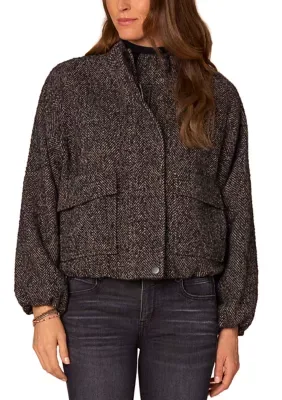 Mock Neck Zip Up Bubble Hem Jacket by Democracy
