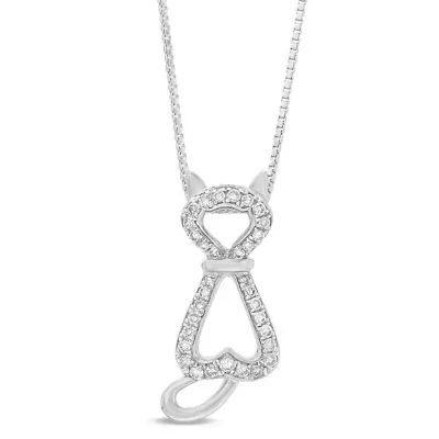 Gold Plated Sterling Silver Diamond Cat Pendant Necklace, 18 In by Gemminded