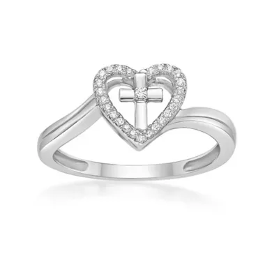 Diamond Accent Heart Cross Ring in Sterling Silver by Gemminded