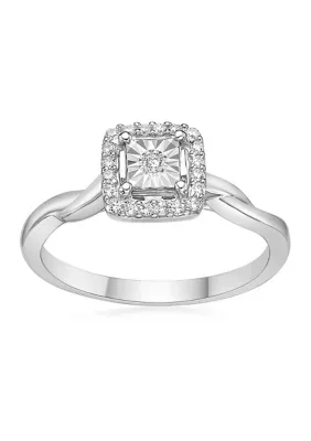 Round Diamond Plated Sterling Silver Square Halo Ring by Gemminded