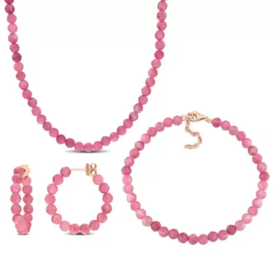 3-PC Set of Colorful Gemstone Beaded Bracelet, Necklace & Hoop Earrings by Belk & Co