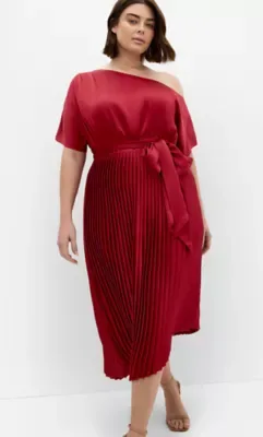 Payton Off Shoulder Pleat Midi Dress