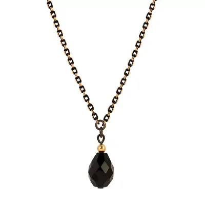 Black & Gold Jet Bead Drop Necklace 15" Adj by 1928 Jewelry