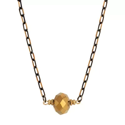 Black & Gold Faceted Bead Necklace 16" Adj by 1928 Jewelry