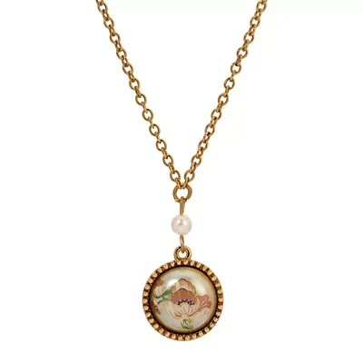 Round Faux Pearl Multi Color Decal Necklace 16" Adj