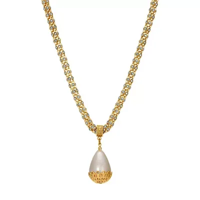 Faux Pearl Crystal Stone Chain Necklace 15" Adj by 1928 Jewelry