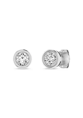 0.40 Ctw Bezel Set Natural Diamond Solitaire Stud Earrings in 10K White Gold by Alessandra Bettini
