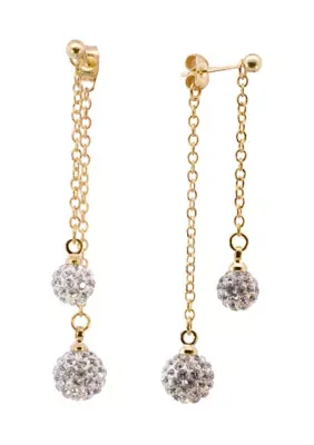 Plated Double Crystal Pav Ball Tassel Drop Earrings by Belk Silverworks