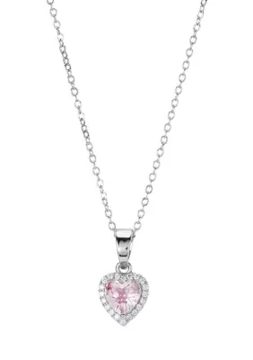 Silver Plated Pink Heart Cubic Zirconia Necklace 16 In by Belk Silverworks