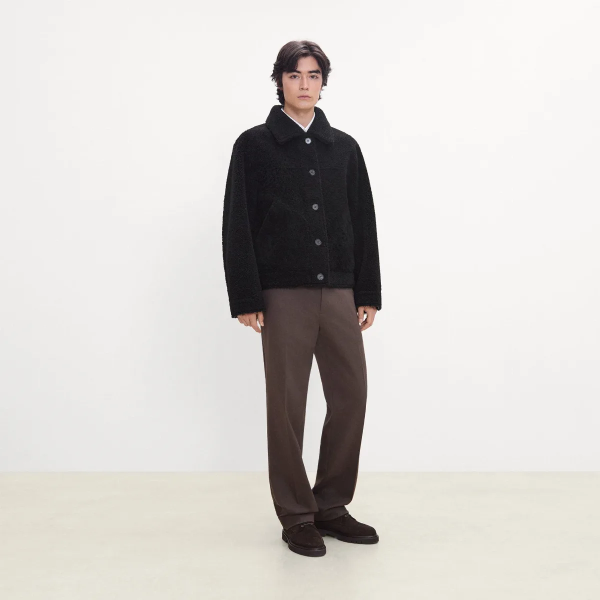 Reversible Button-Up Jacket in Shearling