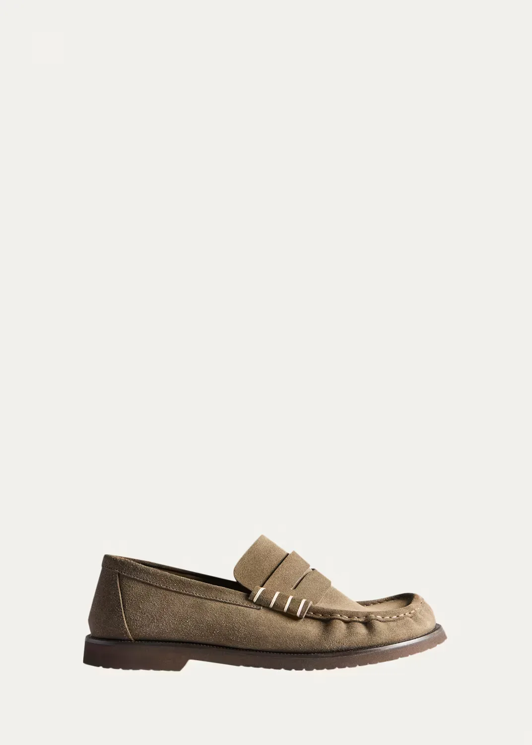 Suede Box-Stitched Penny Loafers
