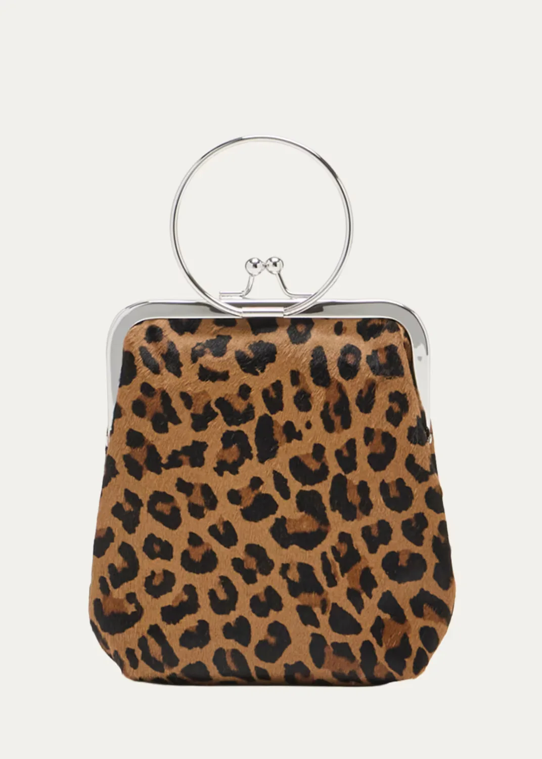 Small Metal Ring Leopard Calf Hair Top-Handle Bag by Plan C