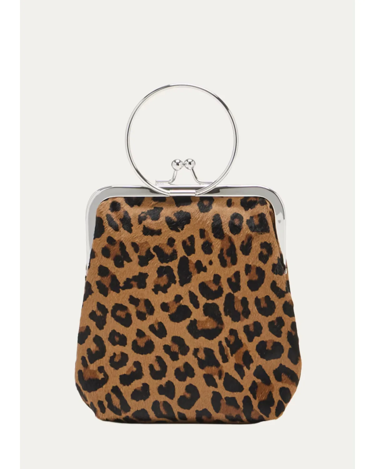Small Metal Ring Leopard Calf Hair Top-Handle Bag by Plan C