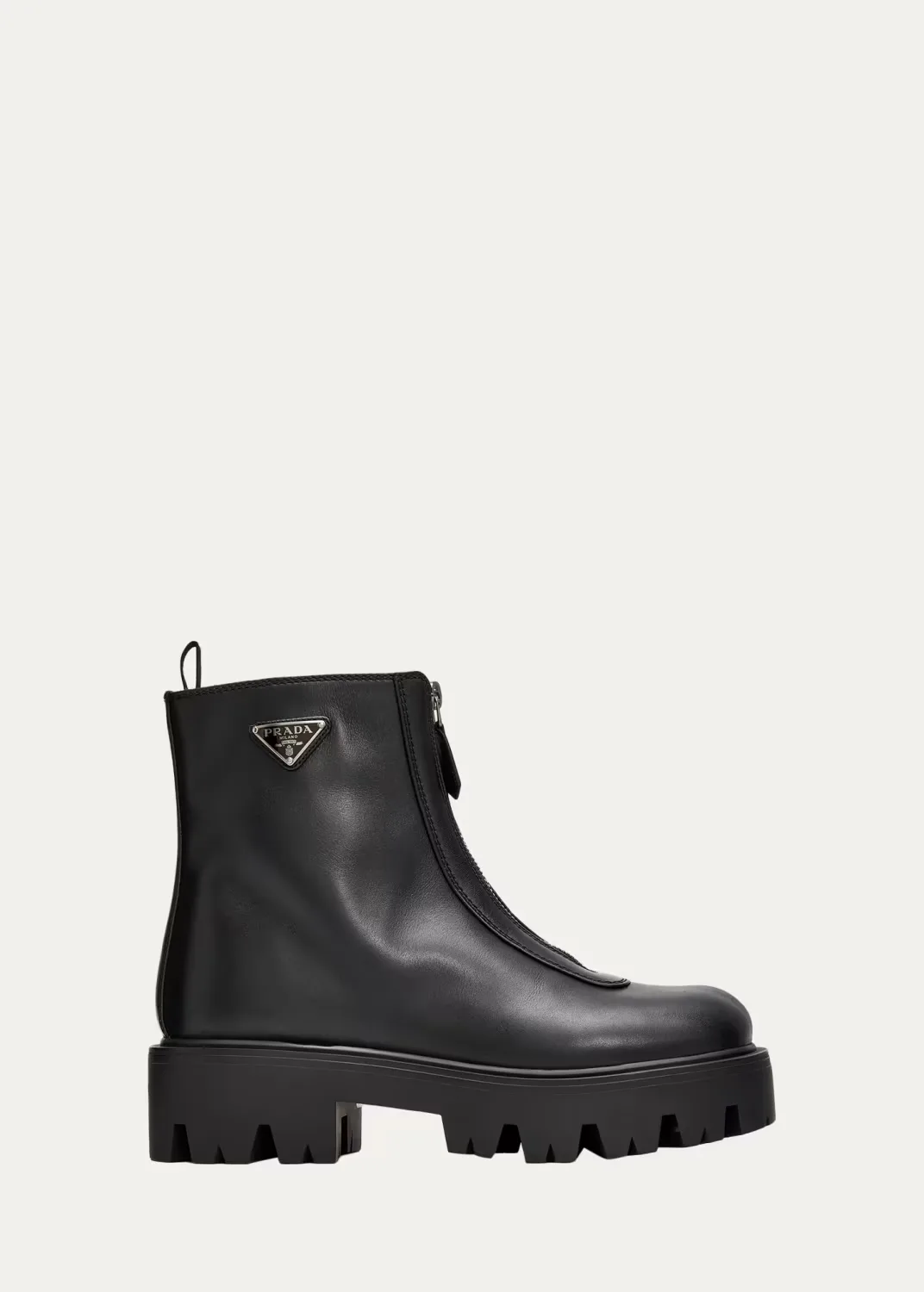 50mm Triangle Logo Leather Zip-Front Platform Ankle Boots