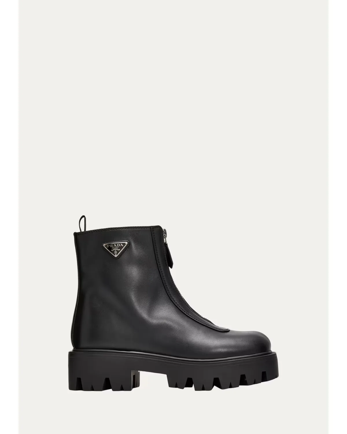 50mm Triangle Logo Leather Zip-Front Platform Ankle Boots