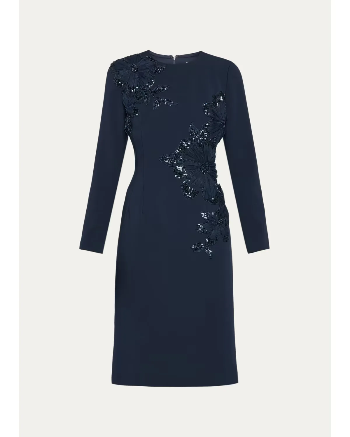 Sequin Floral Applique Crepe Dress