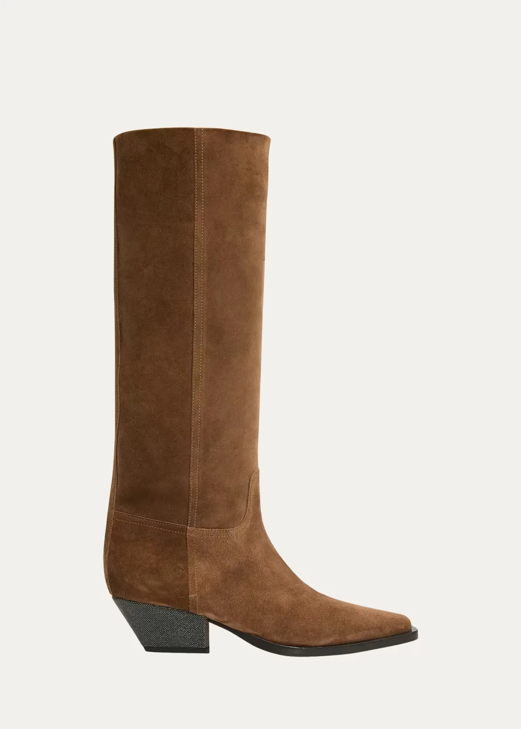 25mm Monili-Heel Suede Knee-High Boots by Brunello Cucinelli
