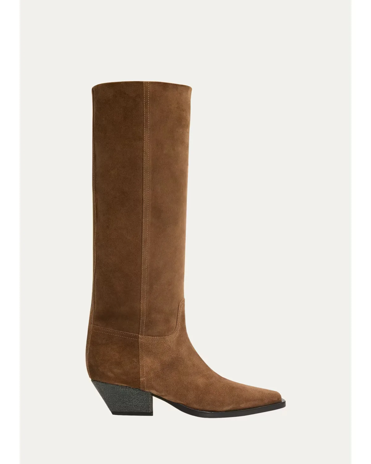 25mm Monili-Heel Suede Knee-High Boots by Brunello Cucinelli