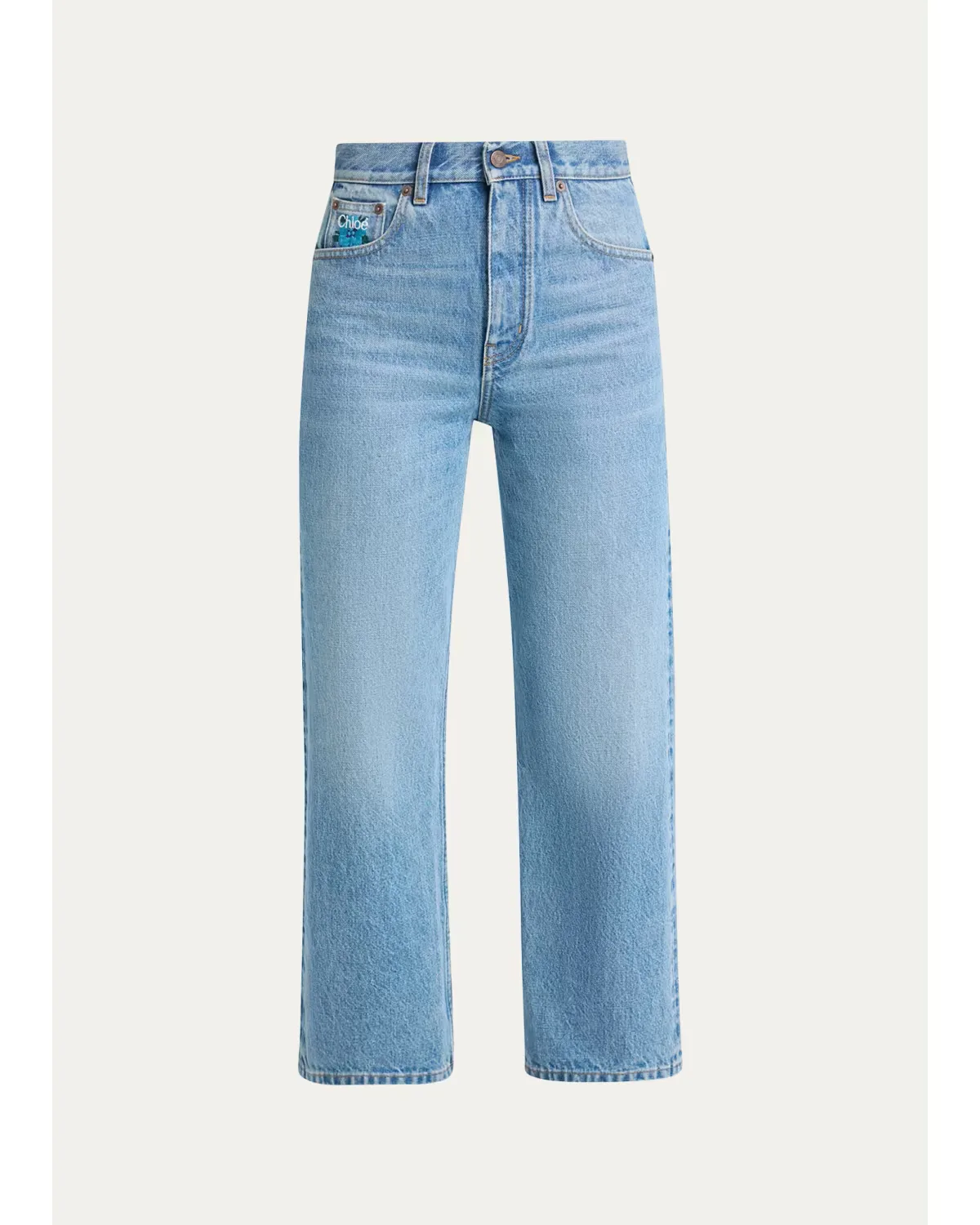 Embroidered-Logo Straight Jeans by Chloé