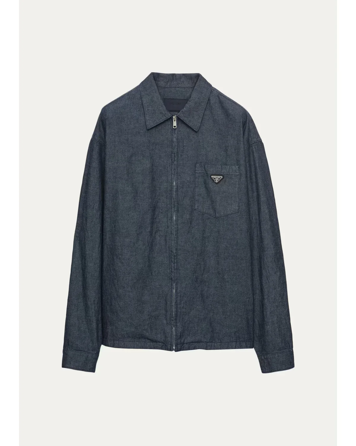 Washed Chambray Zip-Front Shirt by Prada